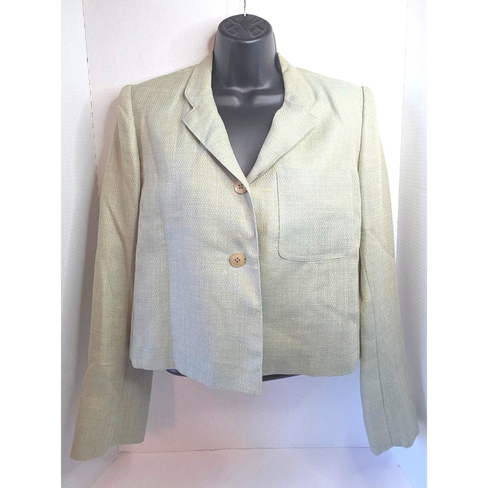 VTG 80s MOLISANI ITALY Sage Green Textured Cropped Blazer Shoulder Pads SZ 6 USA